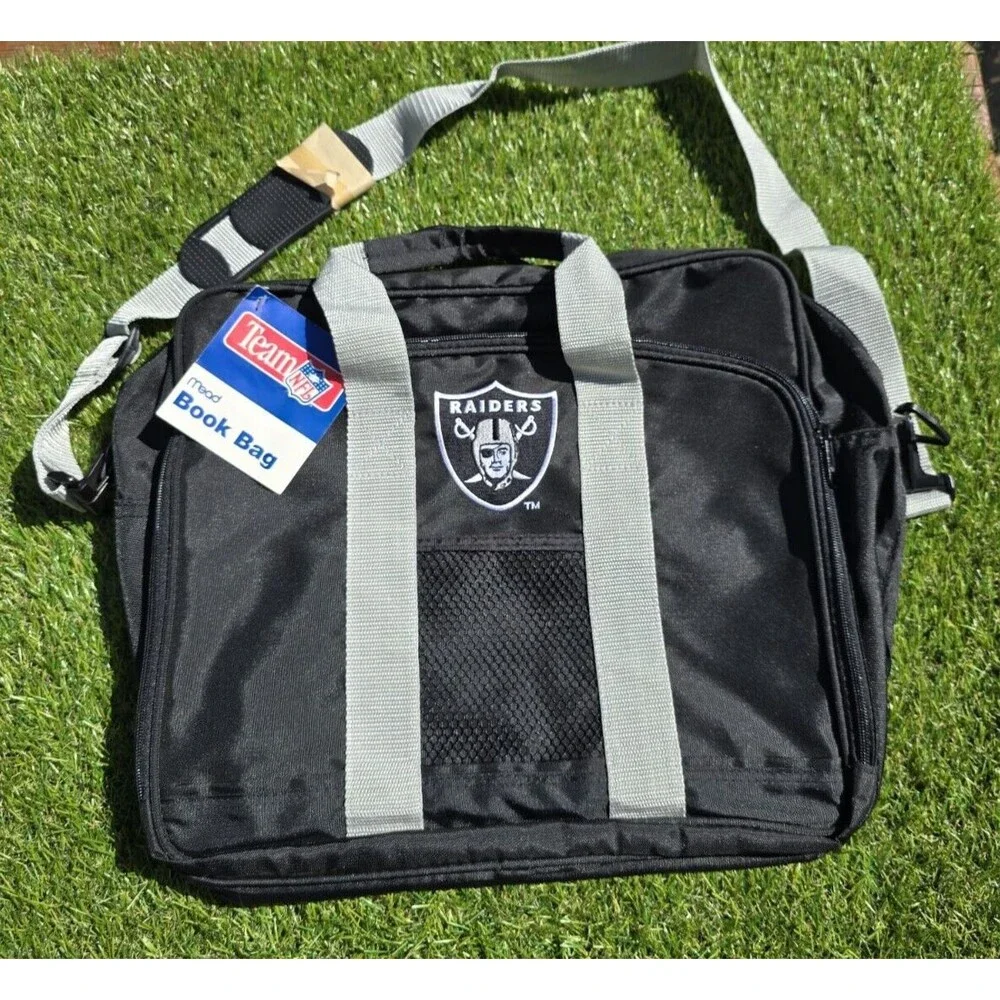 Vintage 1990s Mead NFL Raiders Messenger Carry-on Gym Laptop Book Bag NWT